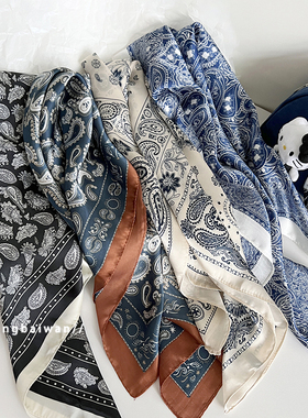 郑佰万 复古时髦腰果花丝巾女春秋仿真丝方巾百搭多用系腰围巾潮