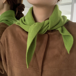 复古针织三角巾女秋冬含羊毛小围巾护颈百搭小领巾 韩国博主同款