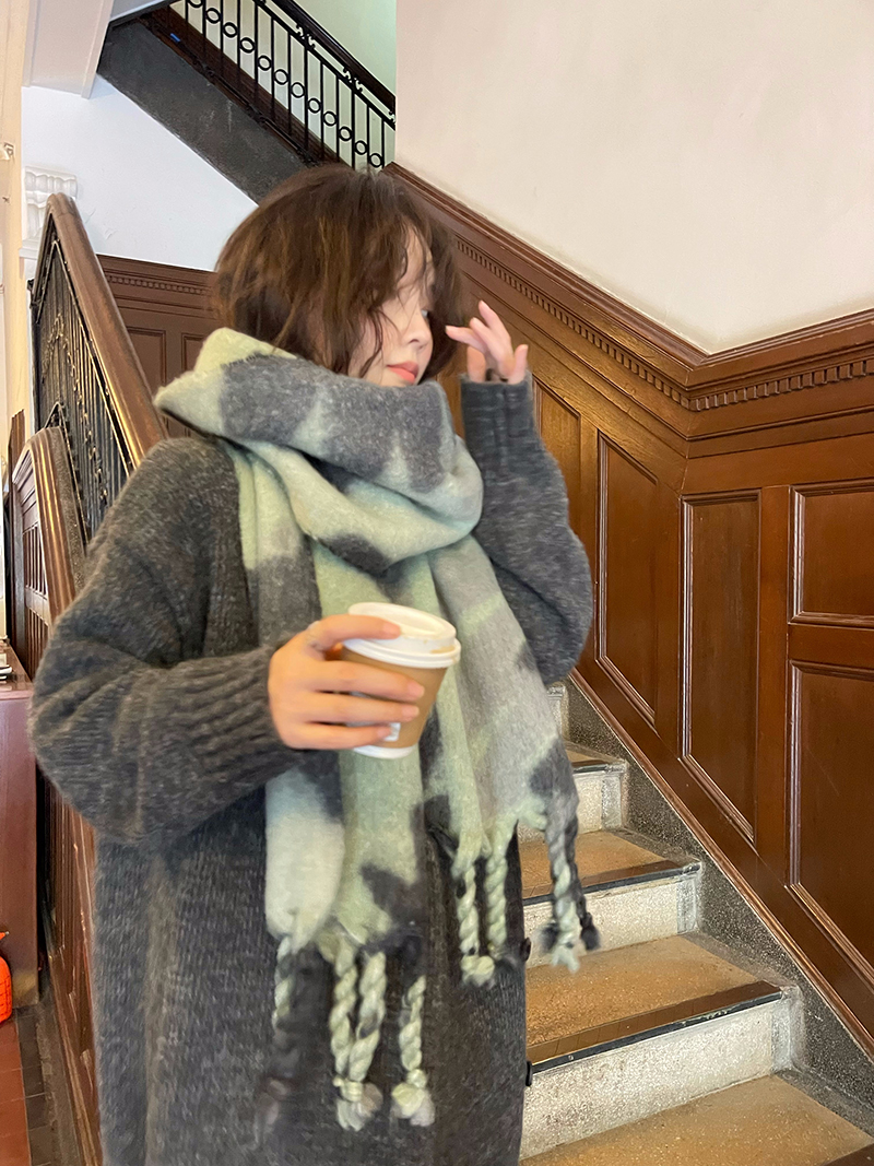 马海毛撞色围脖大披肩围巾女保暖