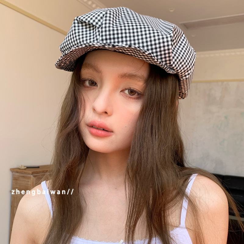 黑白格纹贝雷帽子女复古英伦风画家帽显脸小八角帽百搭休闲报童帽,服饰配件/皮带/帽子/围巾,帽子,淘宝优惠券,粉丝福利购,淘宝优惠卷