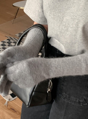 ins博主~兔毛分指手套女冬柔软加长保暖加厚毛线针织骑行手套男潮