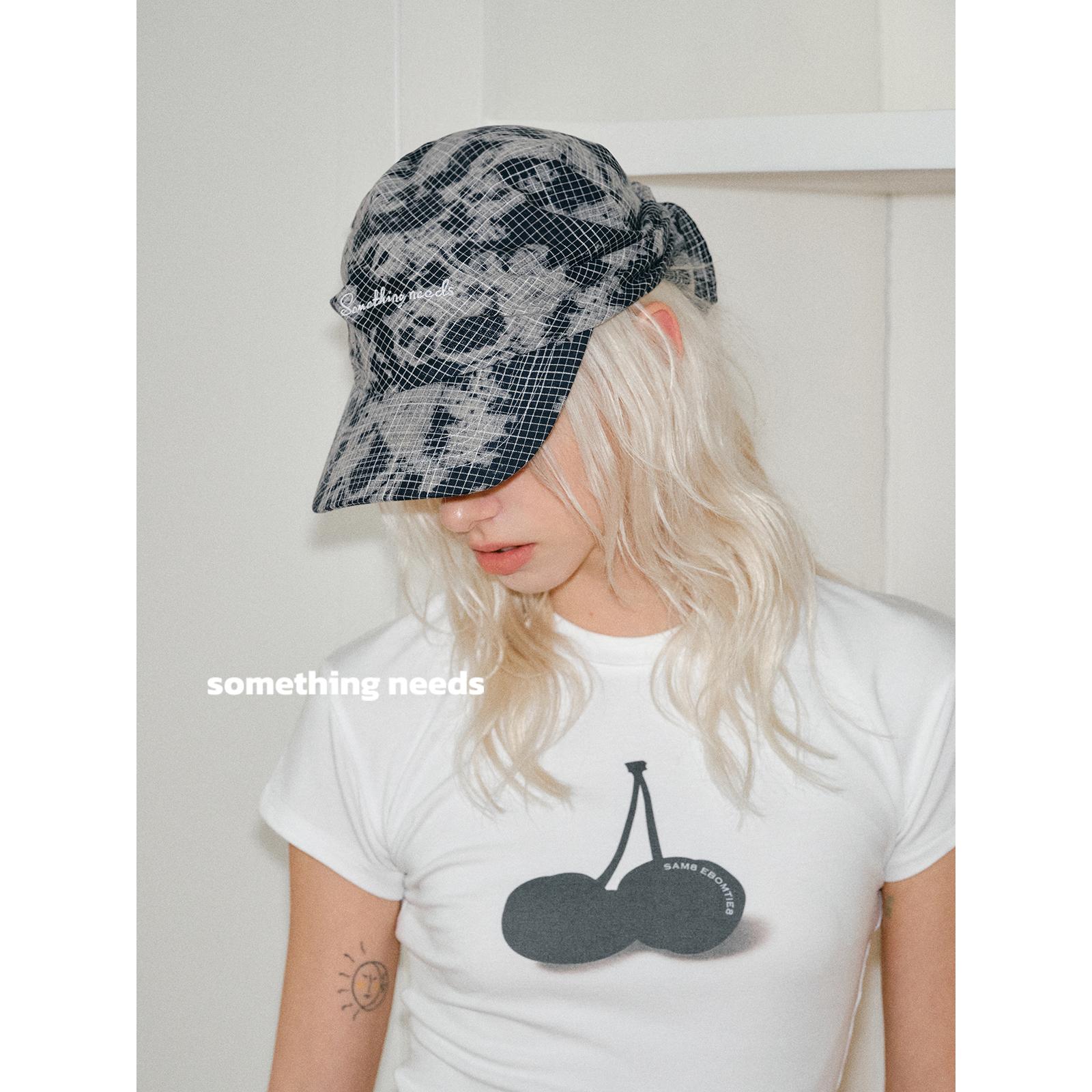 郑佰万25新款复古格纹绑带头巾帽防晒棒球帽子男女街舞滑板鸭舌