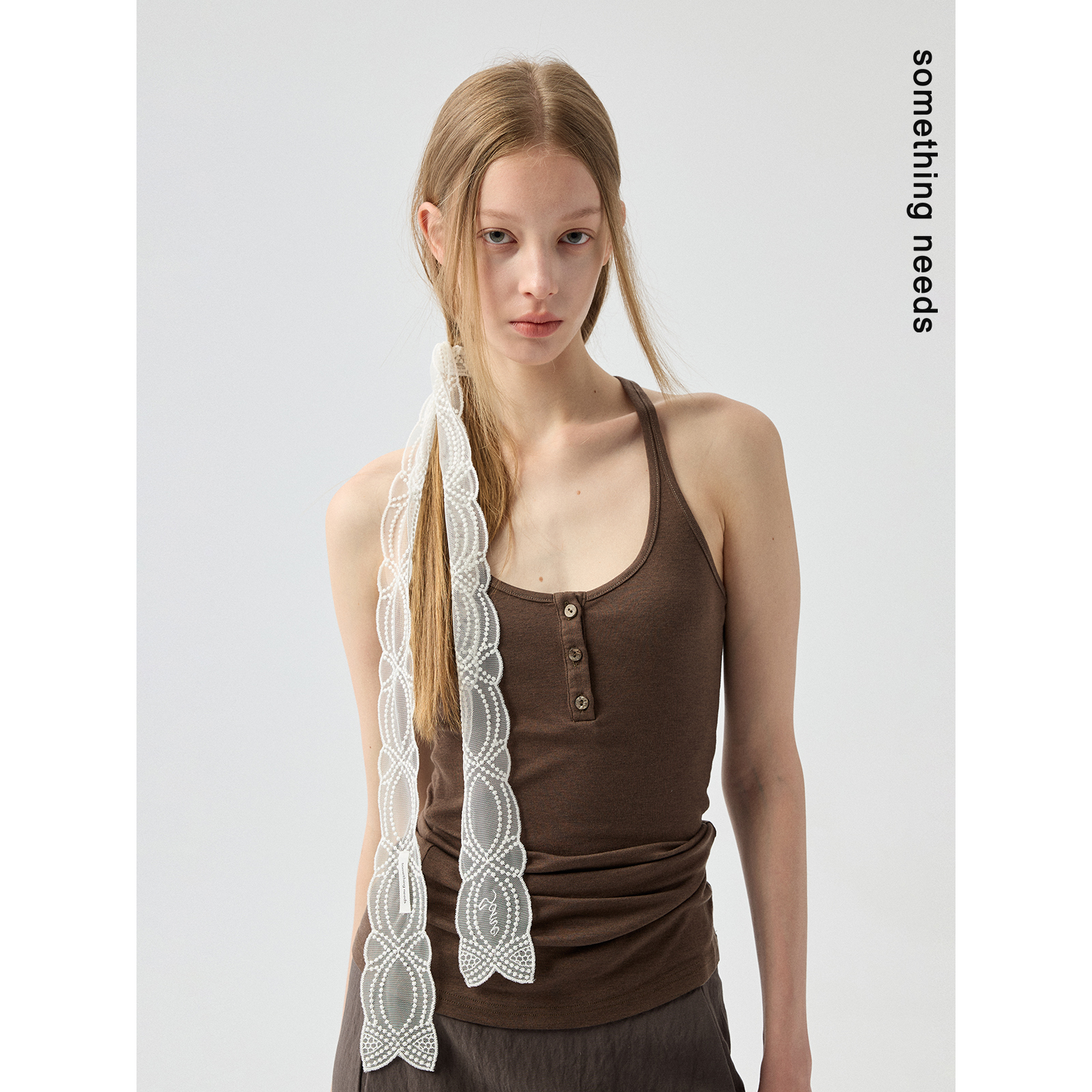 郑佰万小韩几何蕾丝刺绣飘带女