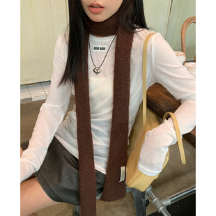 饰窄版 甜酷风细围巾女自制秋冬搭配装 围脖ins风 店主自留款 郑佰万
