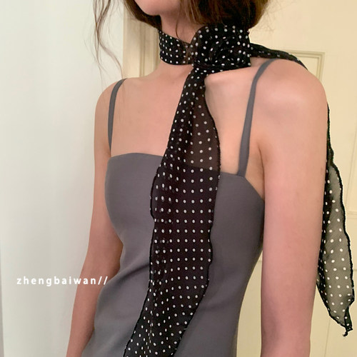 长条波点丝巾女百搭玫瑰花
