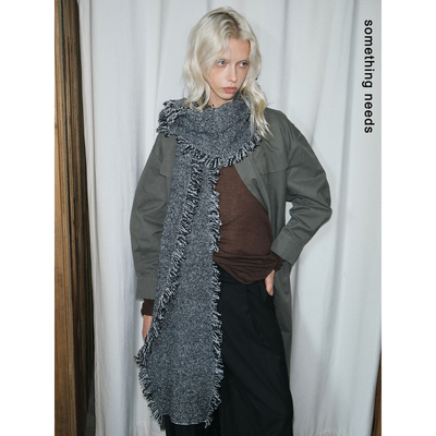 设计师款纯色围巾毛边拉风潮流