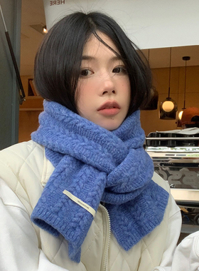 日系简约麻花羊毛针织毛线围巾女秋冬季学生保暖百搭围脖情侣款潮