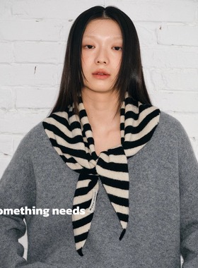 郑佰万 100%澳洲羊毛条纹领巾女百搭韩系头巾两用围巾秋冬三角巾