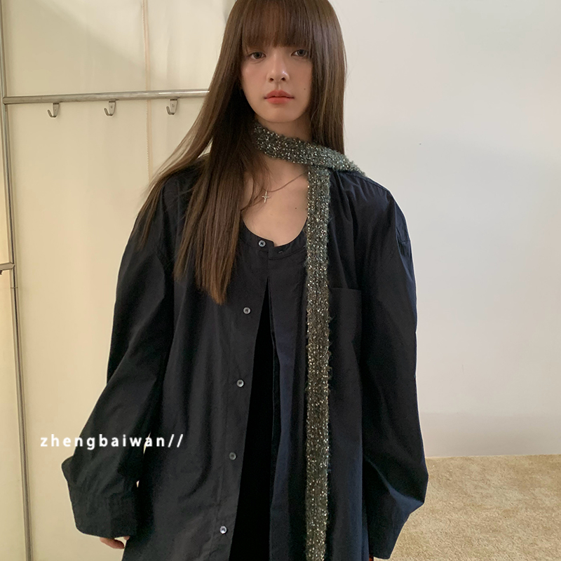 郑佰万 韩版细窄长条毛绒围巾女个性小众y2k小围脖防寒针织护颈潮