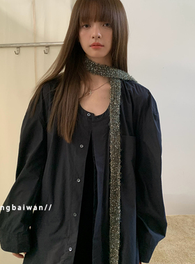 郑佰万 韩版细窄长条毛绒围巾女个性小众y2k小围脖防寒针织护颈潮