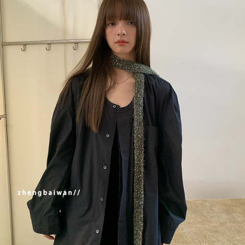 超好搭韩版细窄长条毛绒围巾女
