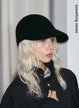 郑佰万 个性毛线帽子女冬季时髦针织鸭舌帽百搭氛围感出片棒球帽