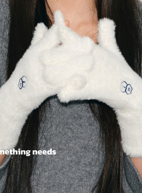 郑佰万 毛茸茸可爱雪人刺绣分指手套女冬季保暖通勤骑车针织手套