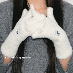 郑佰万 毛茸茸可爱雪人刺绣分指手套女冬季保暖通勤骑车针织手套