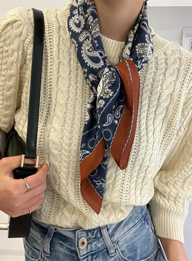 高定斜纹腰果花系列丝巾女 ZBW韩国姐姐风方巾多功能领巾发带腰带