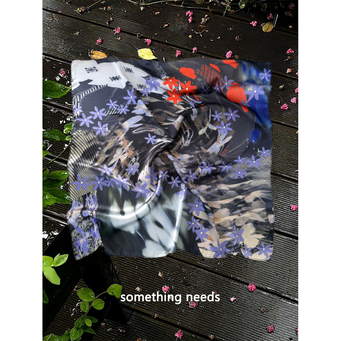 郑佰万 紫漩花影 原创手绘花卉方巾26春夏新款百搭丝巾个性头巾女