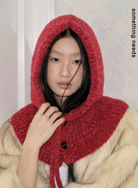 郑佰万 秋冬氛围感红色巴拉克拉法帽女显脸小保暖一体式帽子围巾