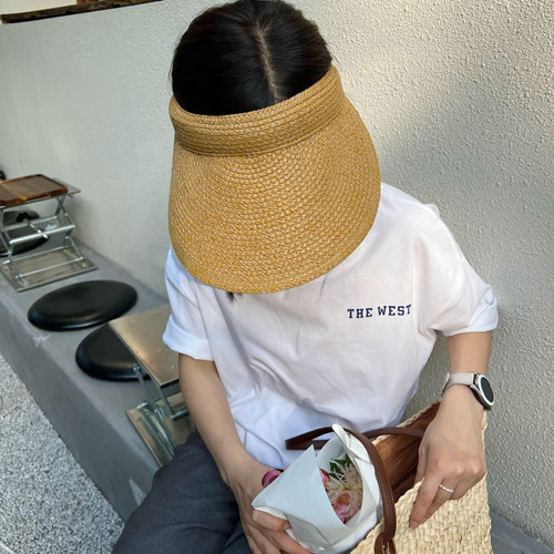 空顶防晒帽女夏季百搭草编遮阳帽