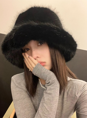 冬日的暖阳~高级感仿皮草帽子女冬毛绒渔夫帽显脸小加厚貂毛盆帽
