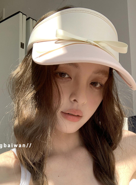 蝴蝶结甜美空顶帽女夏季运动户外防晒帽休闲发箍防紫外线遮阳帽子