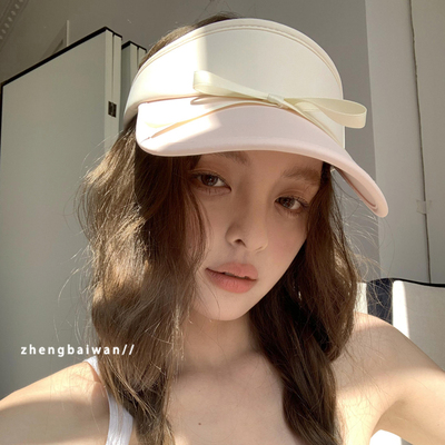 蝴蝶结绑带甜美运动空顶防晒帽