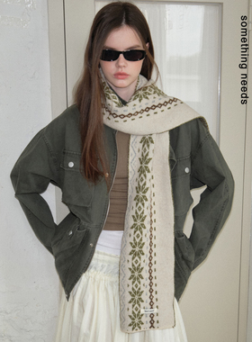 郑佰万 北欧费尔岛提花针织围脖女冬季新款含羊毛氛围感保暖围巾