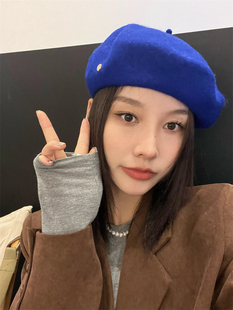 fever博主同款 新款 纯色百搭韩版 画家帽子 纯羊毛呢贝雷帽女秋冬季