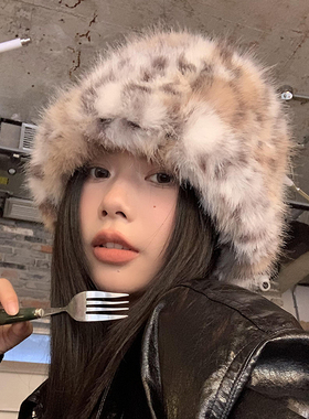 韩国秋冬ins博主fever同款毛绒豹纹渔夫帽子女保暖水桶盆帽显脸小