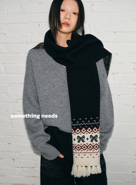 郑佰万 川西费尔岛风拼色针织提花围巾女冬季保暖时髦围脖情侣潮