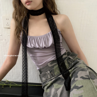 美神降临~波点黑色蕾丝丝巾女细围巾美颈纹纤细感绑发长条飘带潮