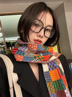 彩虹围巾~复古格子围巾女冬季2025新款韩版仿羊绒软糯围脖百搭潮