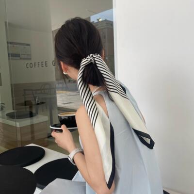 高级感条纹丝巾女新款方巾领巾潮