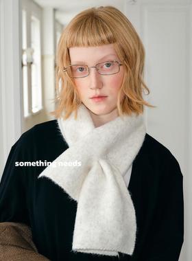 郑佰万 冬季含羊毛针织纯色围巾女简约2025新款时尚护颈围脖情侣