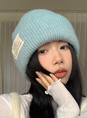 秋冬韩版羊毛针织帽子女新款加厚防风护耳堆堆帽保暖毛线包头冷帽