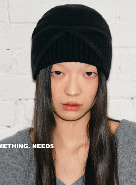 郑佰万 韩国ins冷帽2025秋冬新款蝴蝶结包头辣妹高级感针织帽护耳