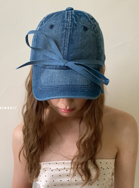 近期爱惨了!牛仔大蝴蝶结棒球帽子女显脸小休闲遮阳鸭舌帽宽檐潮