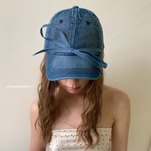 蝴蝶结牛仔棒球帽子女