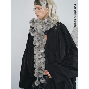 郑佰万 韩系造型感拉风毛球围脖保暖 时髦兔毛皮草软糯围巾女冬季