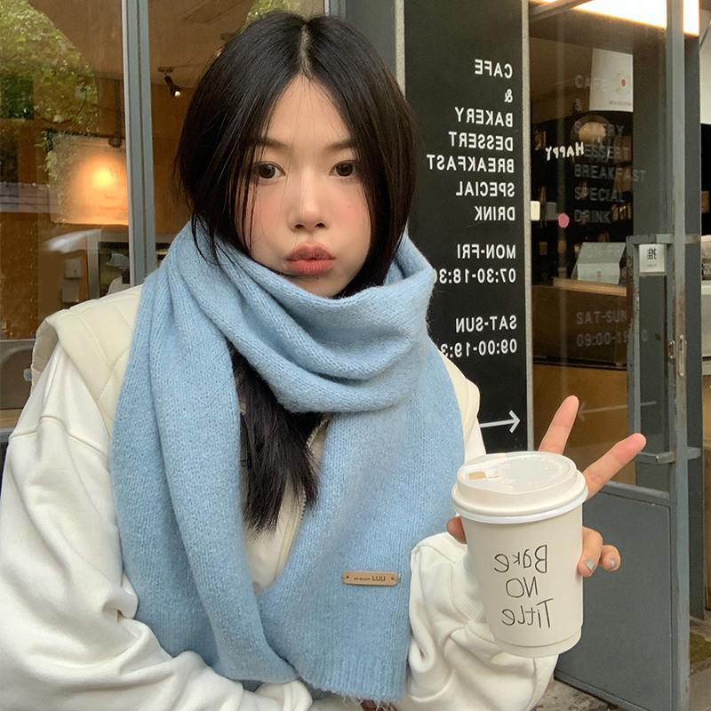 软糯亲肤纯色百搭针织围巾女冬季保暖毛线围脖舒适显白学生百搭韩