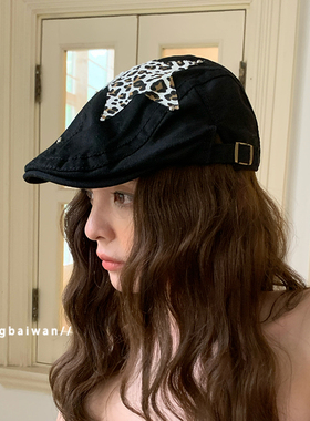 郑佰万 星星前进帽子女黑色春夏新款百搭显脸小复古美式贝雷帽潮
