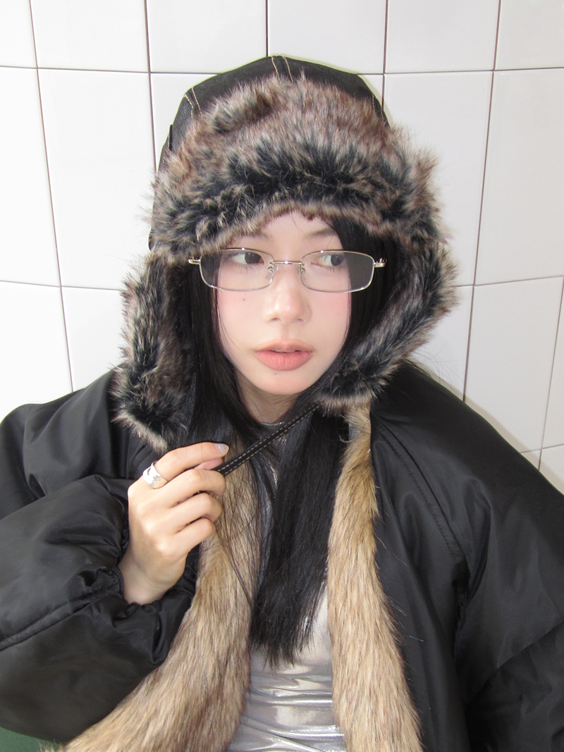 皮质毛绒帽女秋冬保暖加厚飞机帽