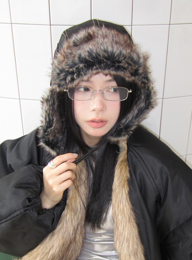 郑佰万~皮质毛绒帽女秋冬保暖加厚防风防寒骑行护耳雷锋帽显脸小