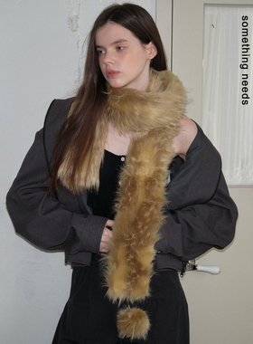 郑佰万 气场全开！自制款个性辣妹冬季毛球围巾毛毛围脖女加厚潮