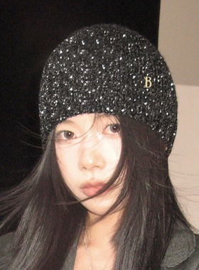 Jennie同款韩国冷帽秋冬香香女孩亮闪片针织帽时尚显脸小包头帽潮