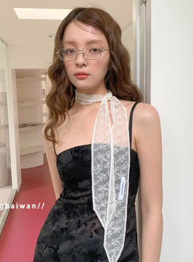 郑佰万 法式复古少女蕾丝丝巾发带高级感长条刺绣装饰围巾女多带