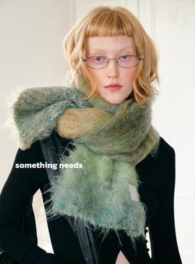 郑佰万 长毛渐变绿高级感围巾女冬季保暖防寒围脖韩系2025新款潮