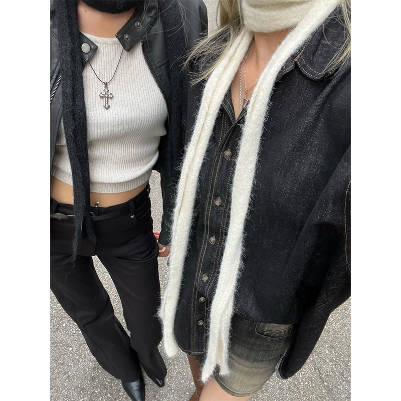 韩国设计师秋冬羊毛y2k细围巾女