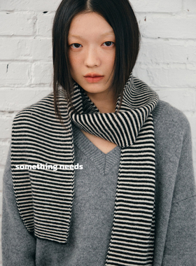 郑佰万 100%wool复古经典黑白条纹针织围巾女冬季百搭绵羊毛围脖