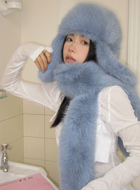 长白山看雪~冬季仿貂绒雷锋帽女毛茸茸护耳帽加厚围巾韩保暖防寒