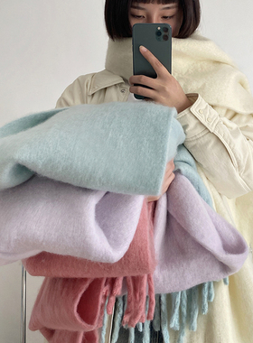 工厂直销冬季毛绒围巾女定制马卡龙色系秋冬保暖柔软加厚时尚围脖